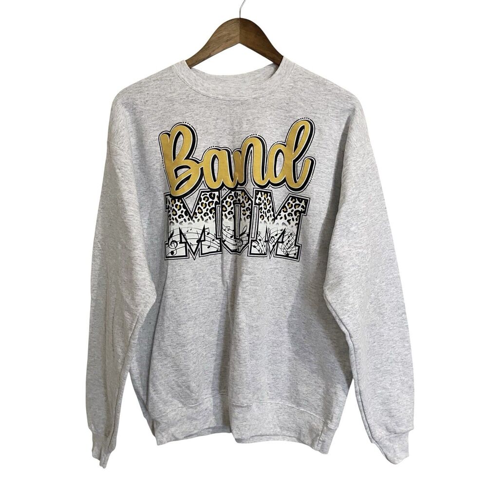 Hanes Ecosmart Sweatshirt Womens M Fleece Gray Black Yellow Band Mom School